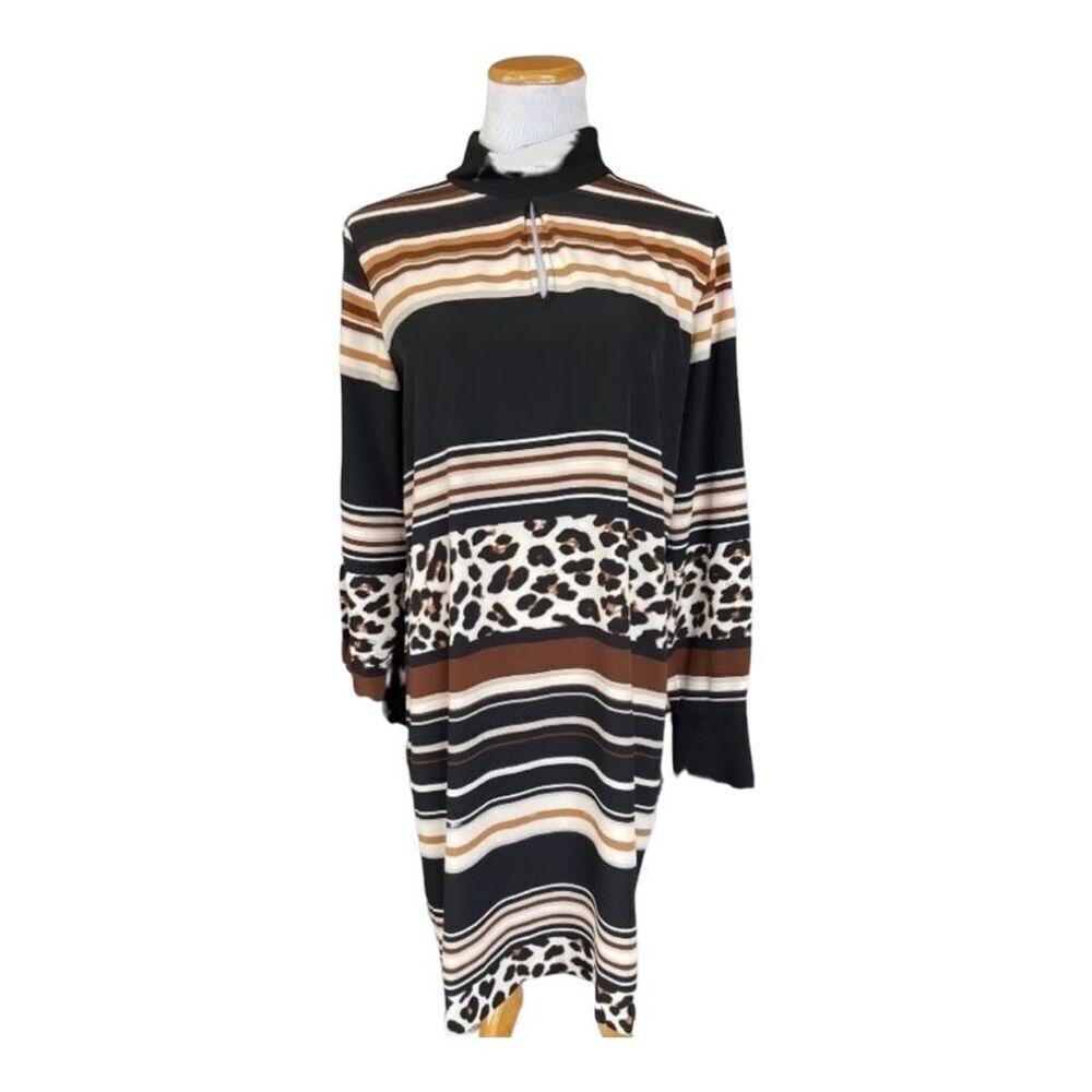 Womens DKNY Mixed Animal Print Leopard Pattern Bodycon Fall Dress - Sz M - Picture 2 of 3